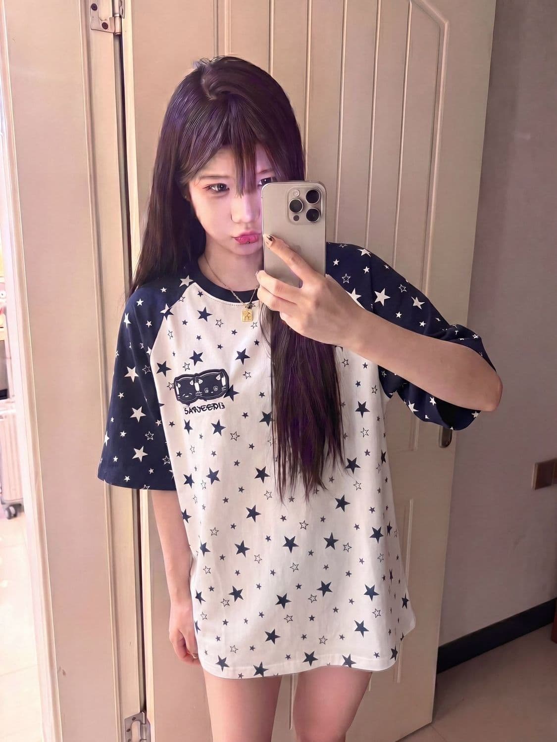원본 자수 네리 가게 천 순면 220 그램 빗질하다 닫기 반팔 티셔츠 여성 이미지 2