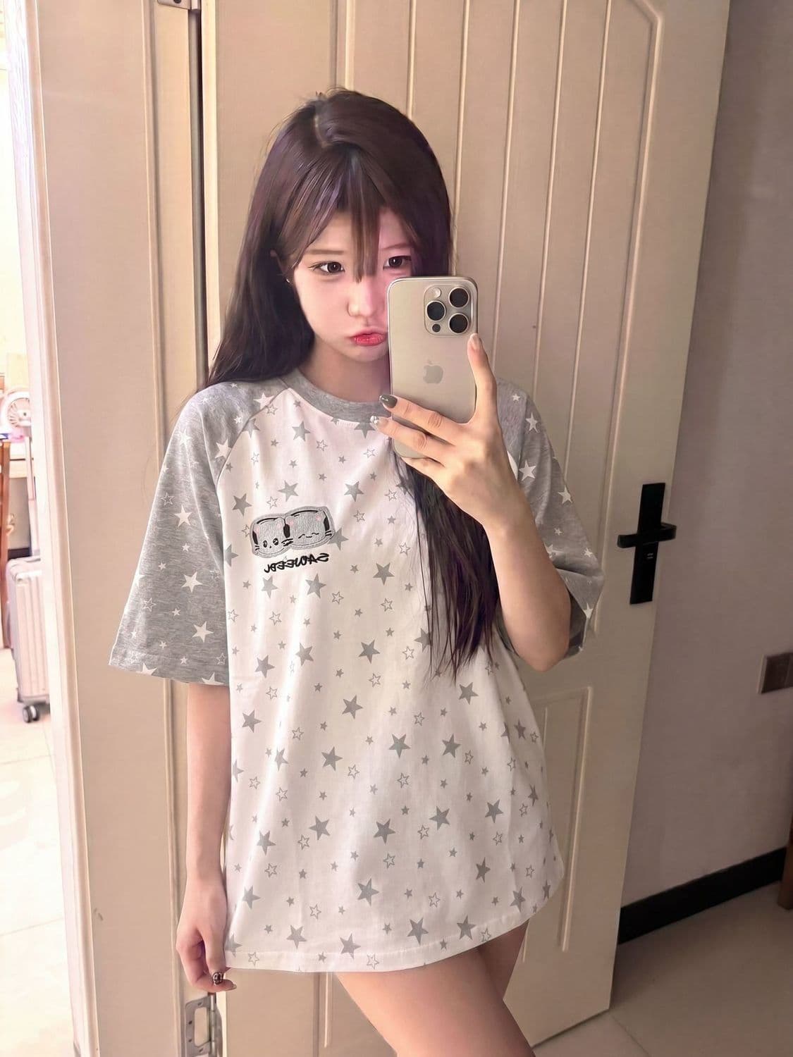 원본 자수 네리 가게 천 순면 220 그램 빗질하다 닫기 반팔 티셔츠 여성 이미지 4