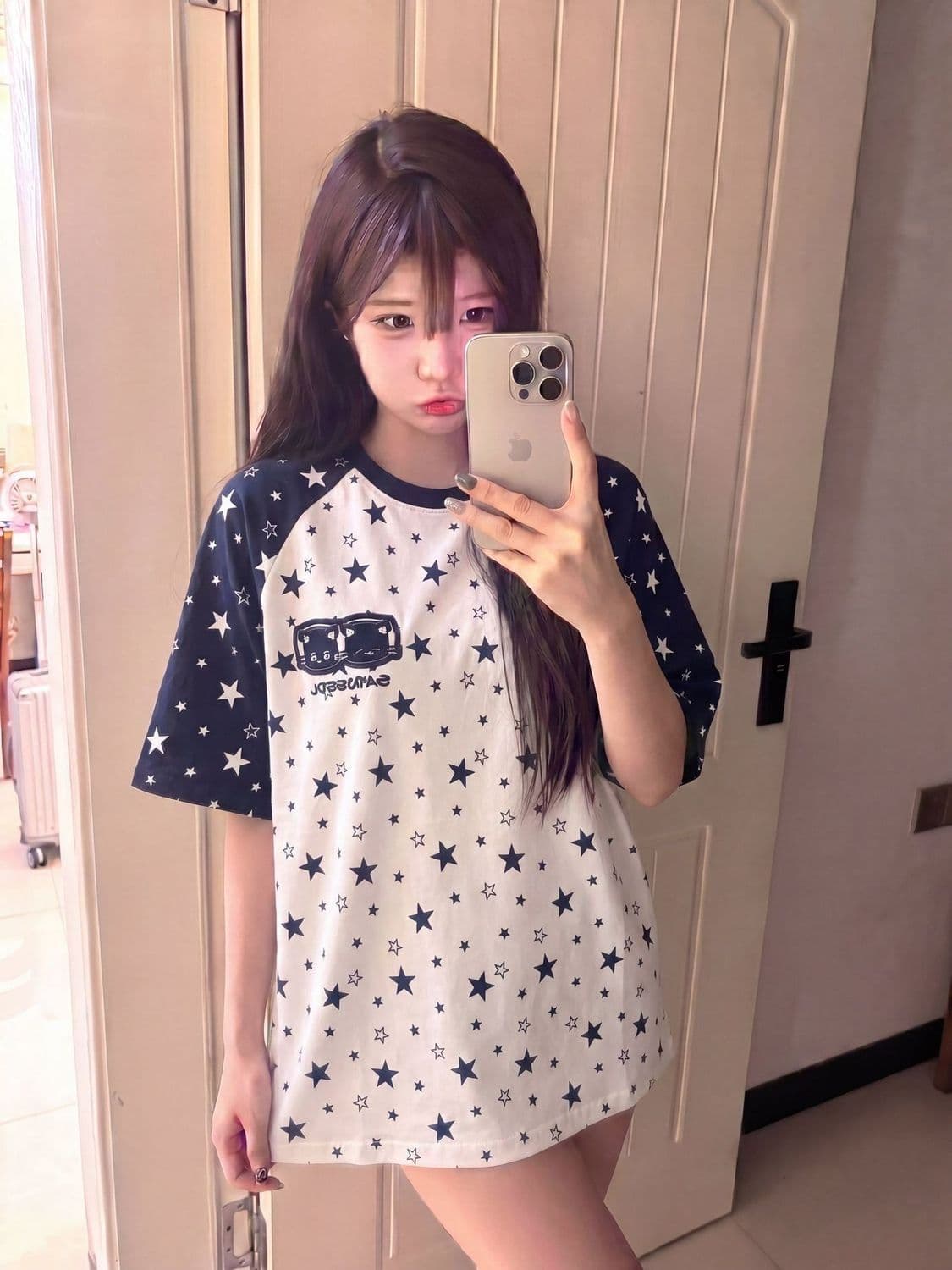 원본 자수 네리 가게 천 순면 220 그램 빗질하다 닫기 반팔 티셔츠 여성 상세 이미지 2