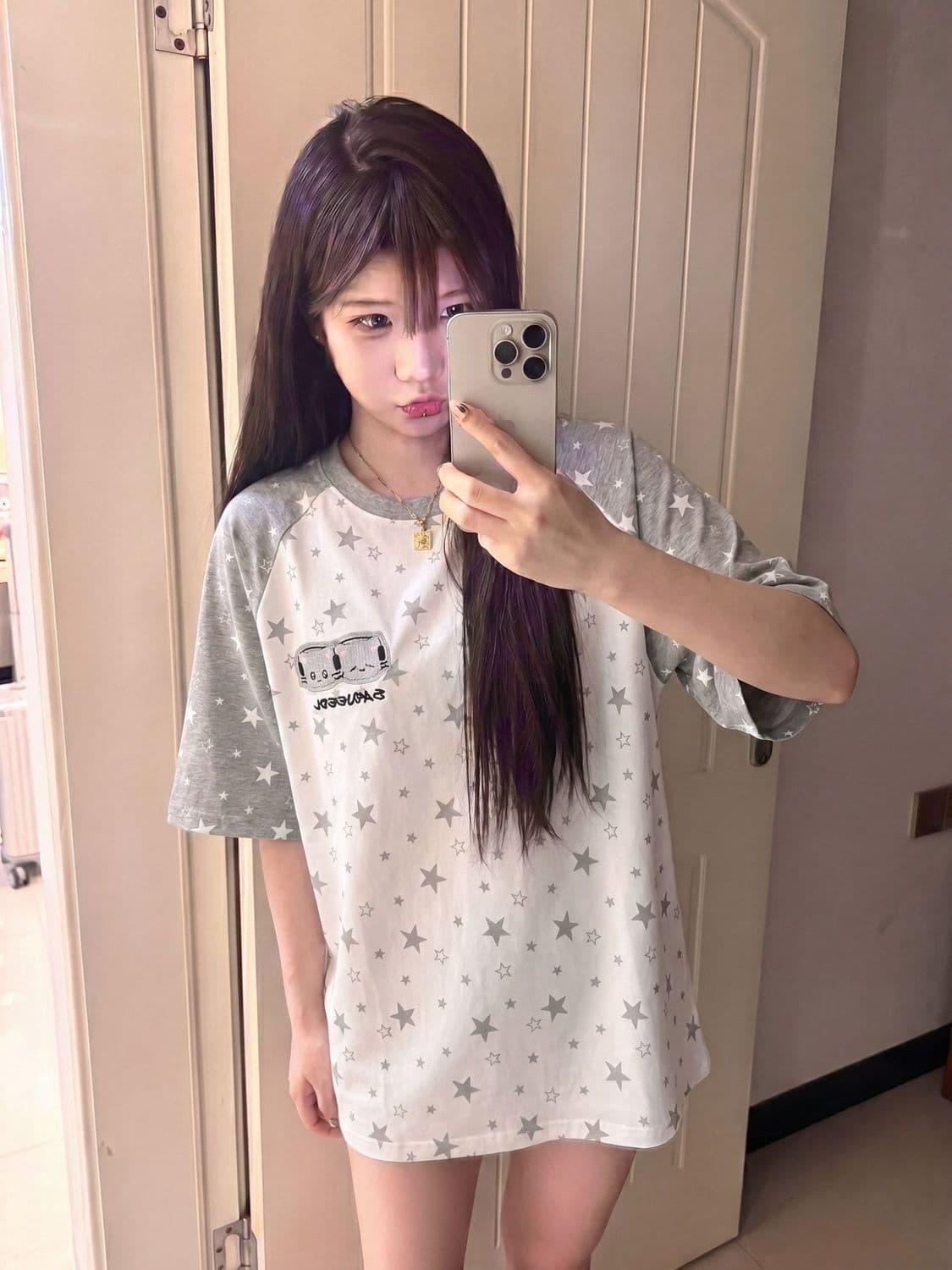 원본 자수 네리 가게 천 순면 220 그램 빗질하다 닫기 반팔 티셔츠 여성 상세 이미지 5