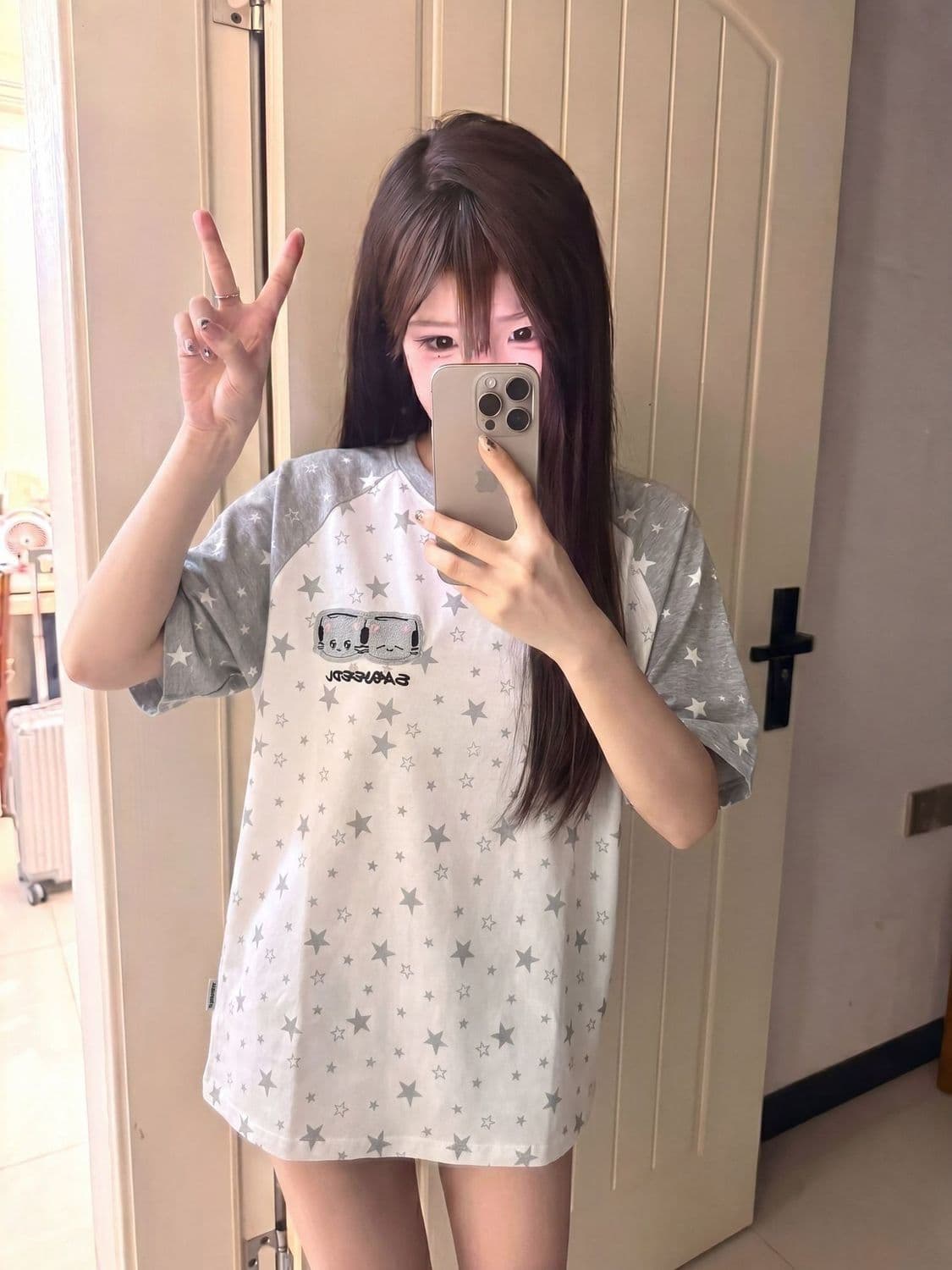 원본 자수 네리 가게 천 순면 220 그램 빗질하다 닫기 반팔 티셔츠 여성 상세 이미지 8