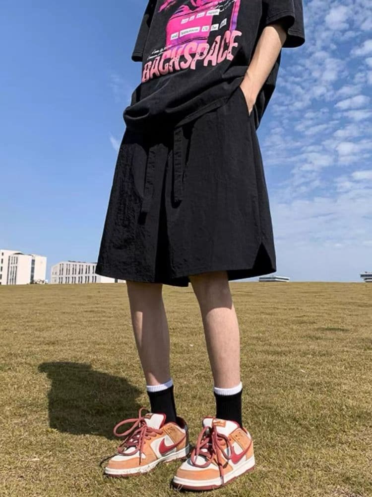 반바지 남녀 여름 루즈핏 일본식 항구 바람 단색 캐주얼 운동 넓은 다리 5 점 바지 이미지 4