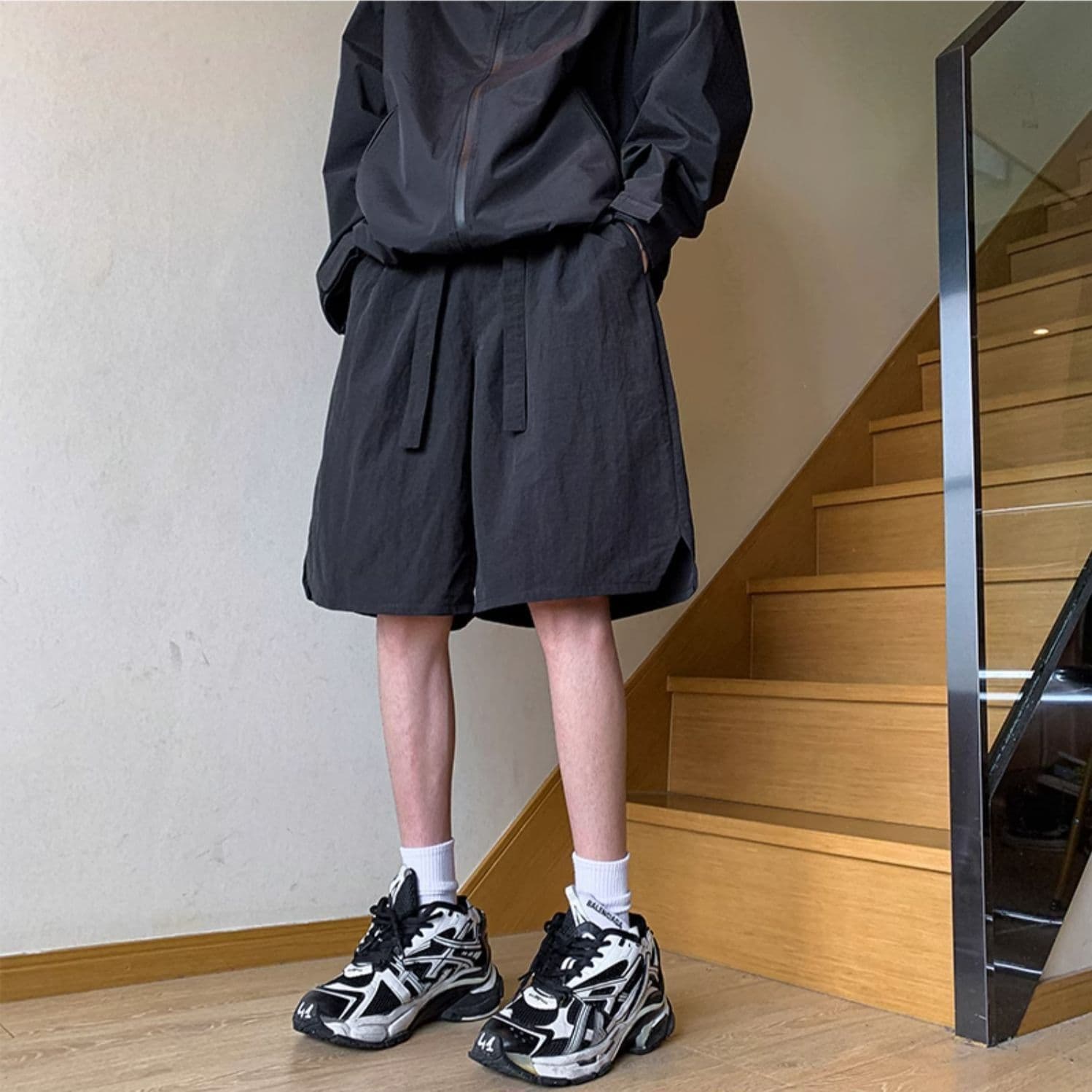 반바지 남녀 여름 루즈핏 일본식 항구 바람 단색 캐주얼 운동 넓은 다리 5 점 바지