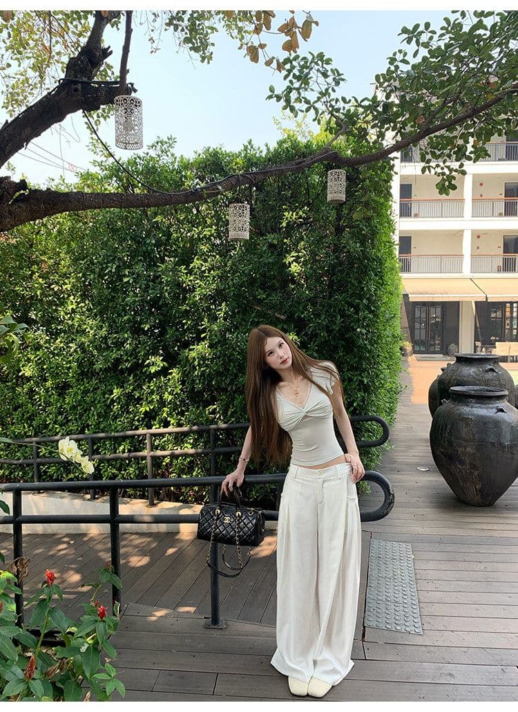 원본 원단 검정색 V넥 페이크 레이어드 반팔 레이스 비틀림 반팔 티셔츠 여성 몸매 가꾸기 슬림해 보이는 맨위 상세 이미지 37