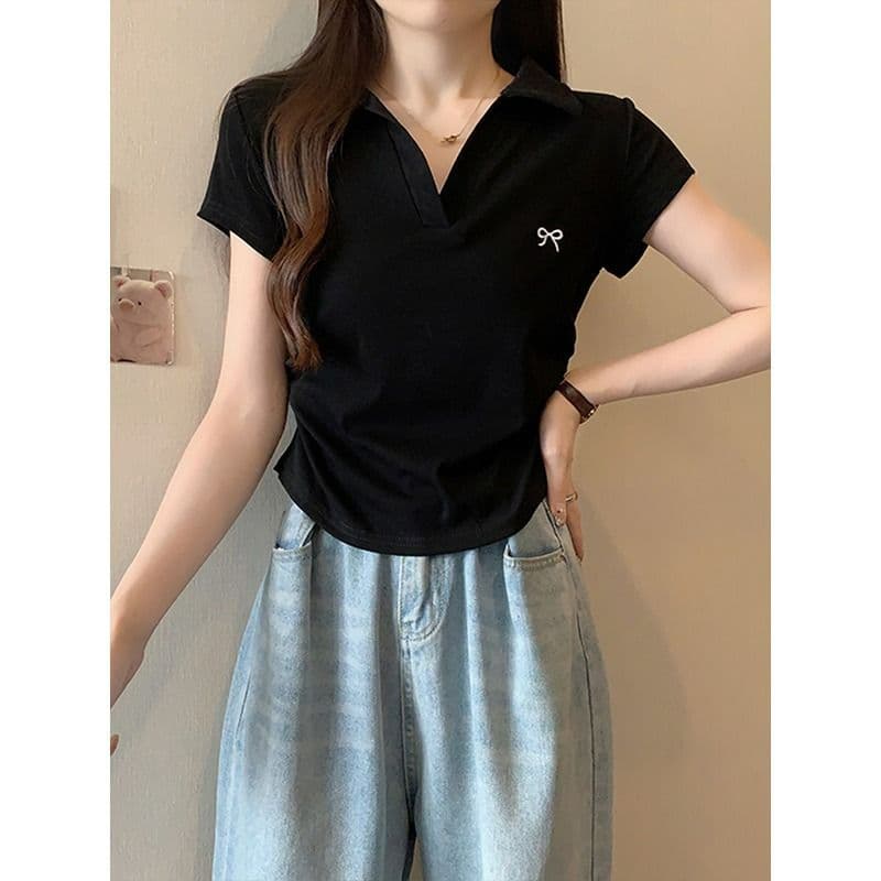 40 사람들 면 POLO 칼라 나비 핑크색 주름 허리 수축 달콤한 매운맛 긍정적 인 어깨 아름다운 새로운 맨위 이미지 3