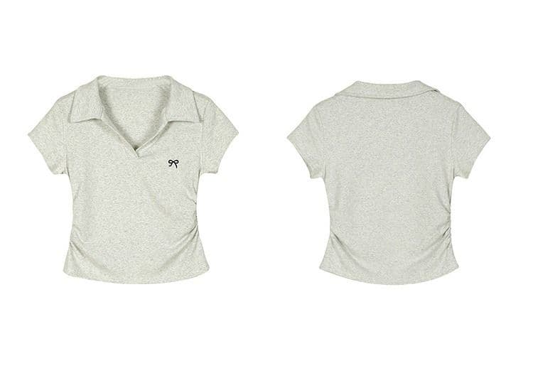 40 사람들 면 POLO 칼라 나비 핑크색 주름 허리 수축 달콤한 매운맛 긍정적 인 어깨 아름다운 새로운 맨위 상세 이미지 1