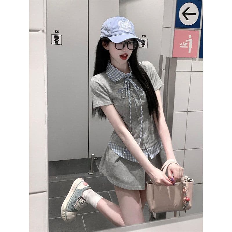 학원 스타일 한 부서 chic 세트 여성 여름 자이언트 잘 생긴 작은 키 관대 한 점잖은 여름 ootd 착용 가져 가라. 전체 집합