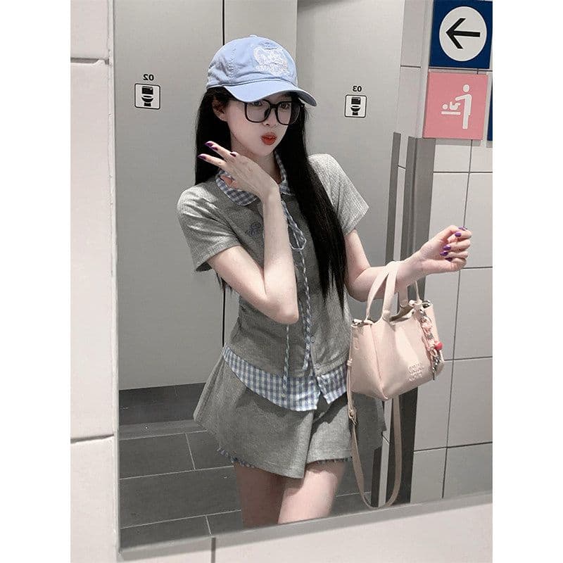 학원 스타일 한 부서 chic 세트 여성 여름 자이언트 잘 생긴 작은 키 관대 한 점잖은 여름 ootd 착용 가져 가라. 전체 집합 이미지 3