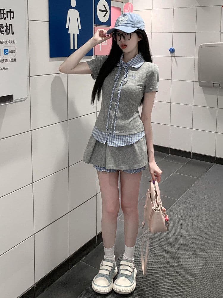 학원 스타일 한 부서 chic 세트 여성 여름 자이언트 잘 생긴 작은 키 관대 한 점잖은 여름 ootd 착용 가져 가라. 전체 집합 상세 이미지 6