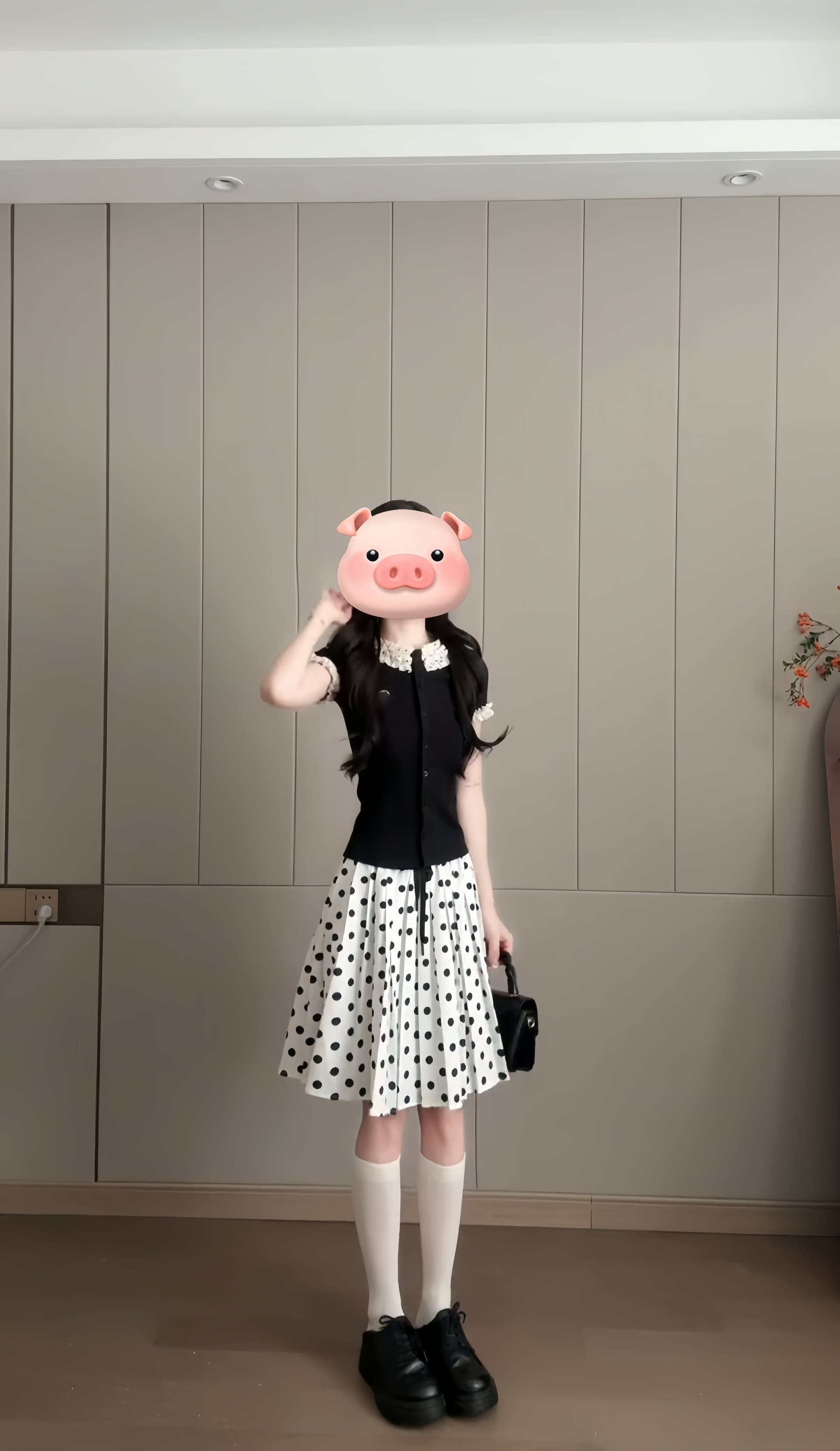 여름 프랑스식 레트로 학원 스타일 착용 가져 가라. 디자인 센스 레이스 소매 반팔 티셔츠 도트 무늬 품격 반신 치마 세트 상세 이미지 2