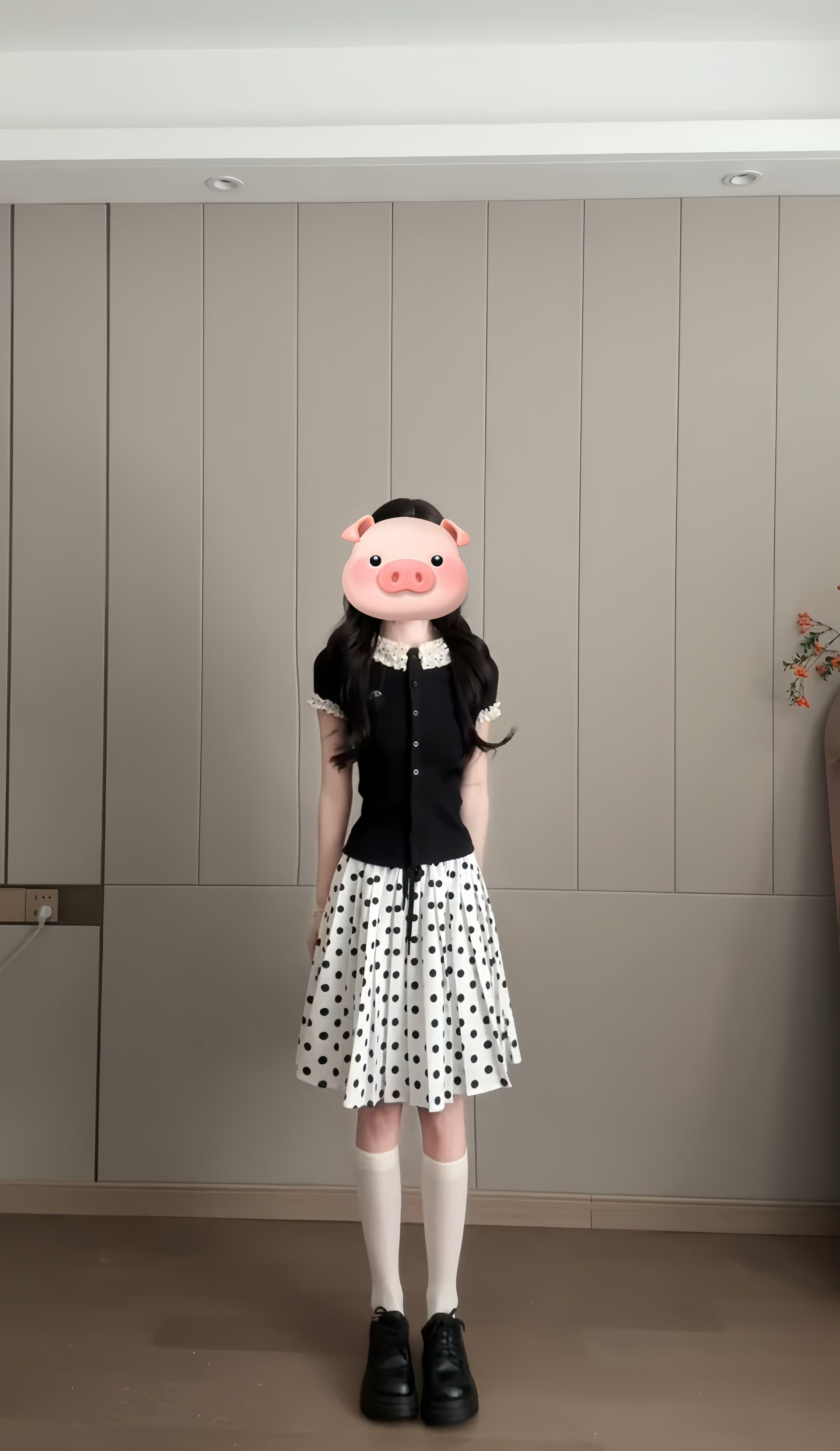 여름 프랑스식 레트로 학원 스타일 착용 가져 가라. 디자인 센스 레이스 소매 반팔 티셔츠 도트 무늬 품격 반신 치마 세트 상세 이미지 3