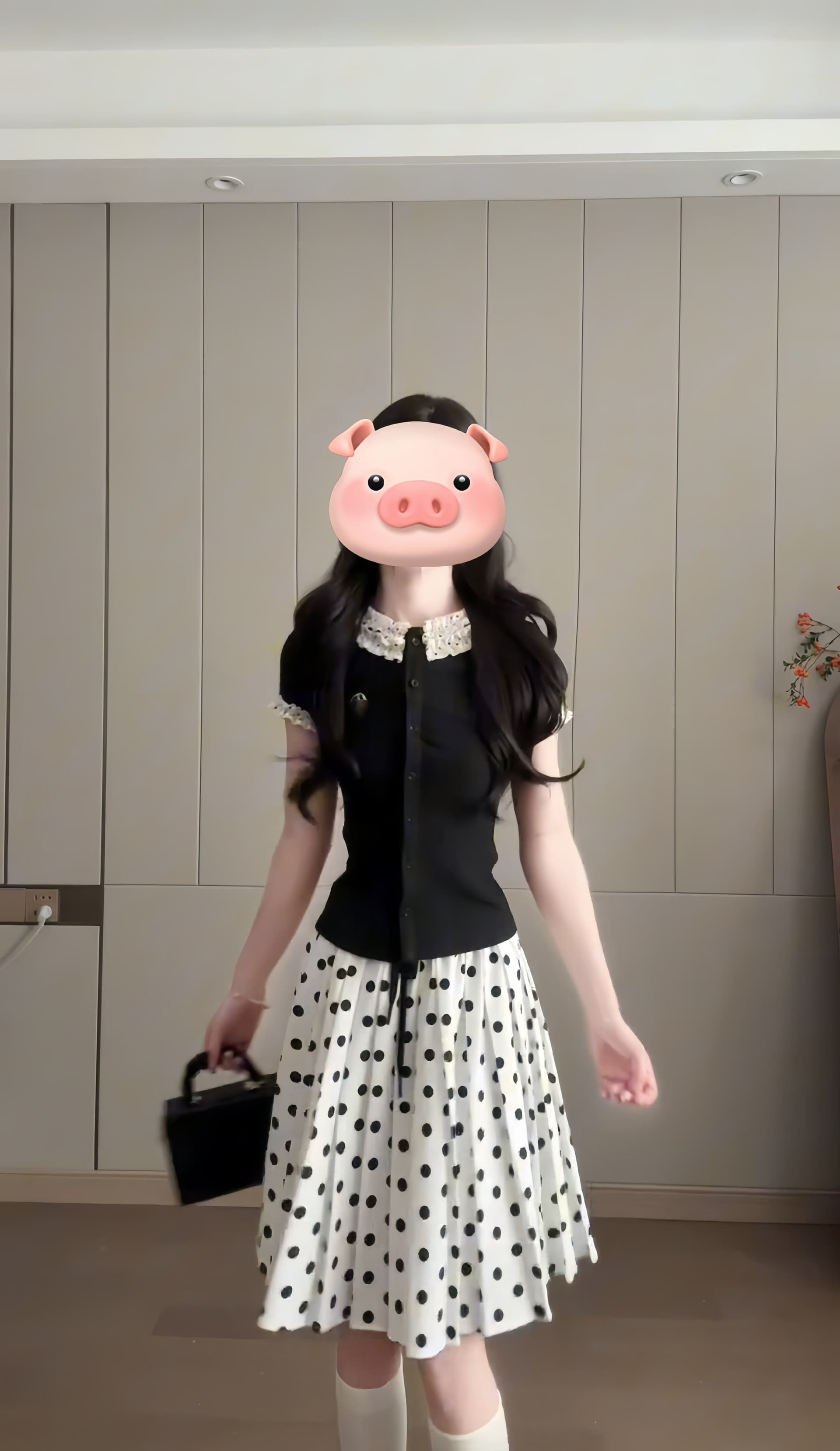 여름 프랑스식 레트로 학원 스타일 착용 가져 가라. 디자인 센스 레이스 소매 반팔 티셔츠 도트 무늬 품격 반신 치마 세트 상세 이미지 7