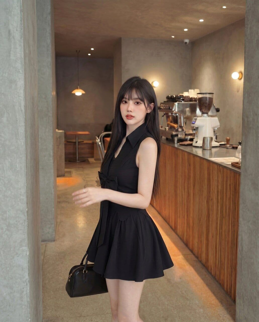 로얄 자매 그는 벤 바람 검정색 polo 셔츠 민소매 드레스 품격 슈퍼 잘 생긴 허리 수축 한 마디 퍼프 짧은 치마 상세 이미지 5