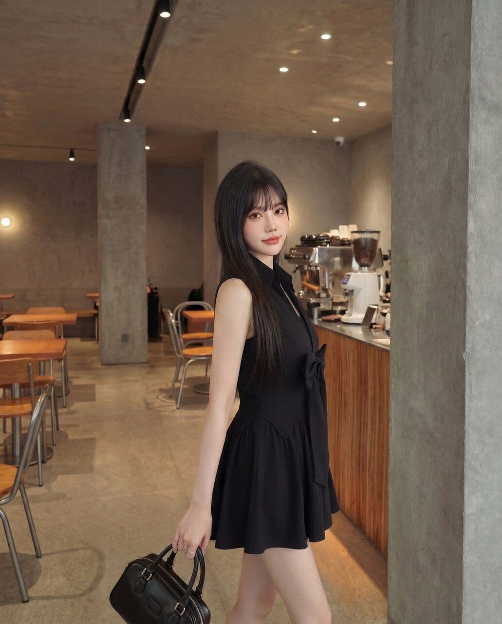로얄 자매 그는 벤 바람 검정색 polo 셔츠 민소매 드레스 품격 슈퍼 잘 생긴 허리 수축 한 마디 퍼프 짧은 치마 상세 이미지 6