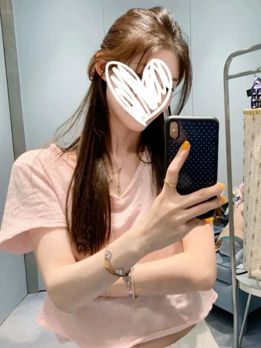 대나무 마디 면 V넥 루즈핏 반팔 티셔츠 여성 2026 여름 한 부서 새로운 쇼트 스타일 얇은 스타일 핑크색 맨위