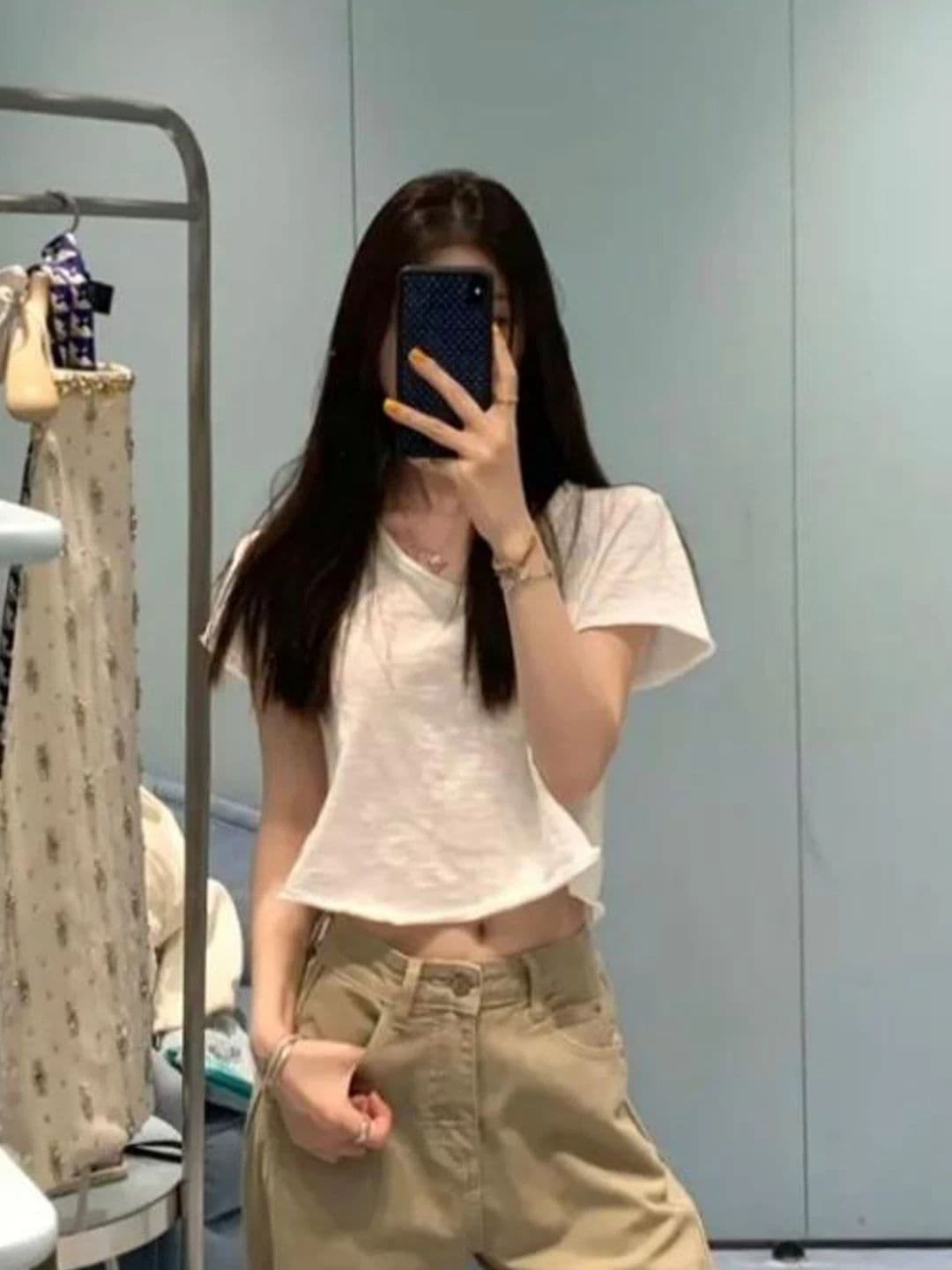 대나무 마디 면 V넥 루즈핏 반팔 티셔츠 여성 2026 여름 한 부서 새로운 쇼트 스타일 얇은 스타일 핑크색 맨위 이미지 4
