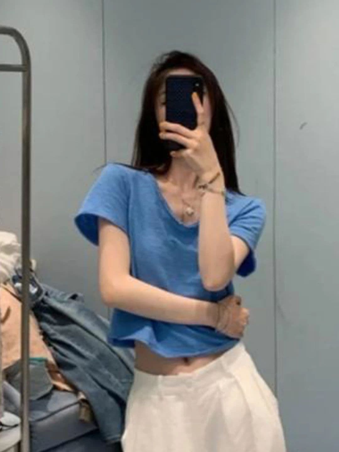 대나무 마디 면 V넥 루즈핏 반팔 티셔츠 여성 2026 여름 한 부서 새로운 쇼트 스타일 얇은 스타일 핑크색 맨위 상세 이미지 5