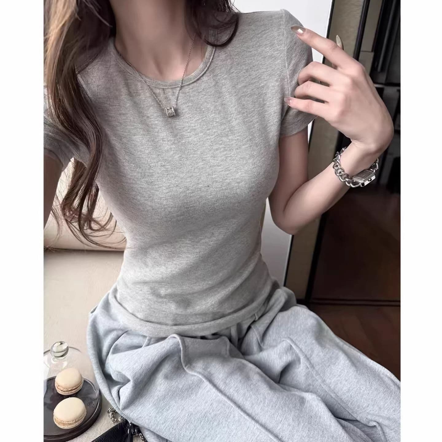 사람들 면 와 사고 방식 260 그램 봄 여름 업그레이드 2.0 찹쌀 叽 叽 긍정적 인 어깨 티셔츠 라운드 넥 반팔 상세 이미지 5