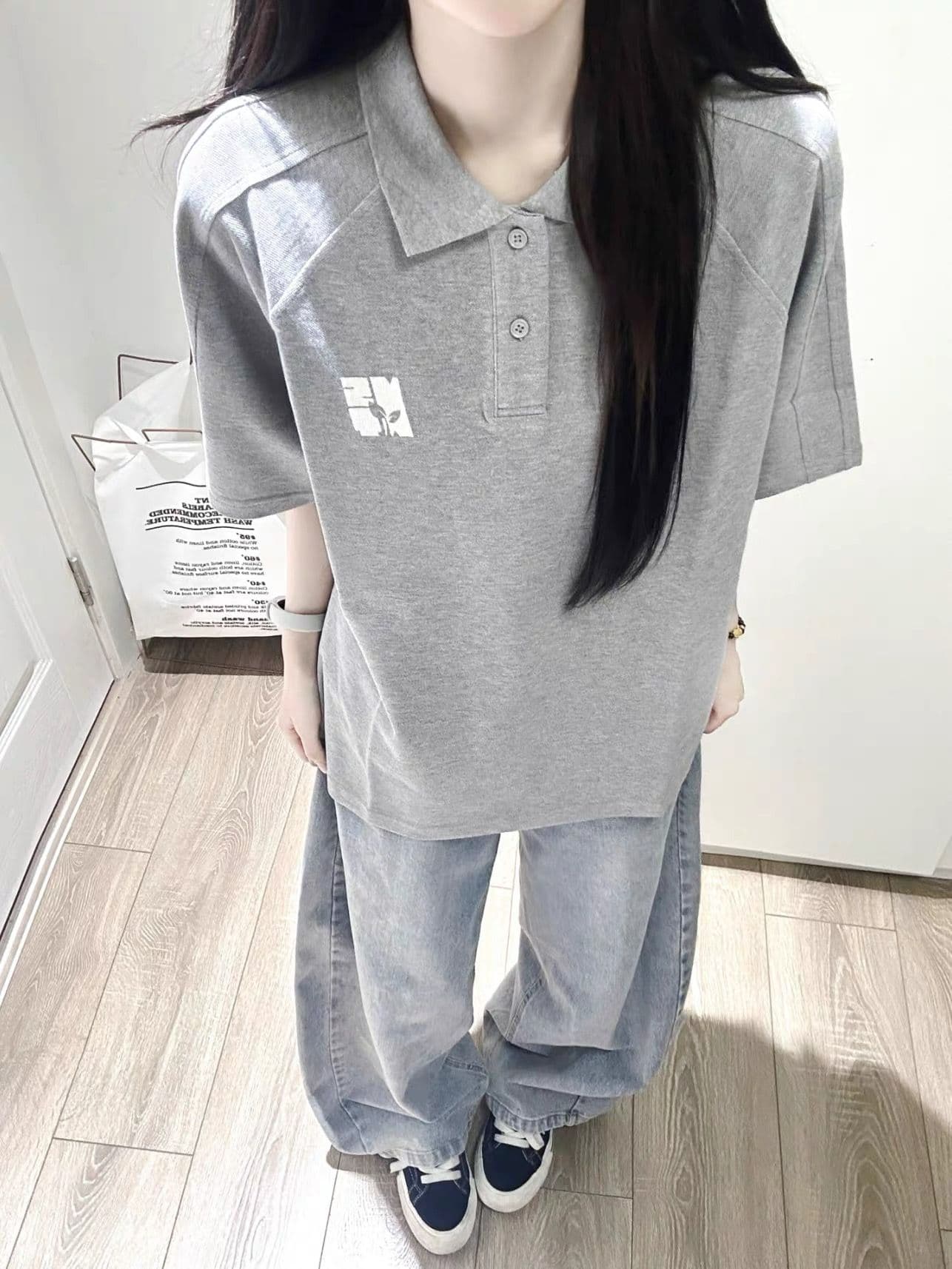 자수 네리 가게 천 순면 220 그램 반팔 티셔츠 여성 상세 이미지 4