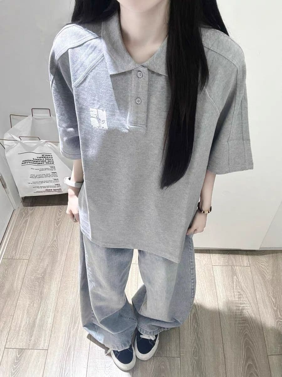 자수 네리 가게 천 순면 220 그램 반팔 티셔츠 여성 상세 이미지 5