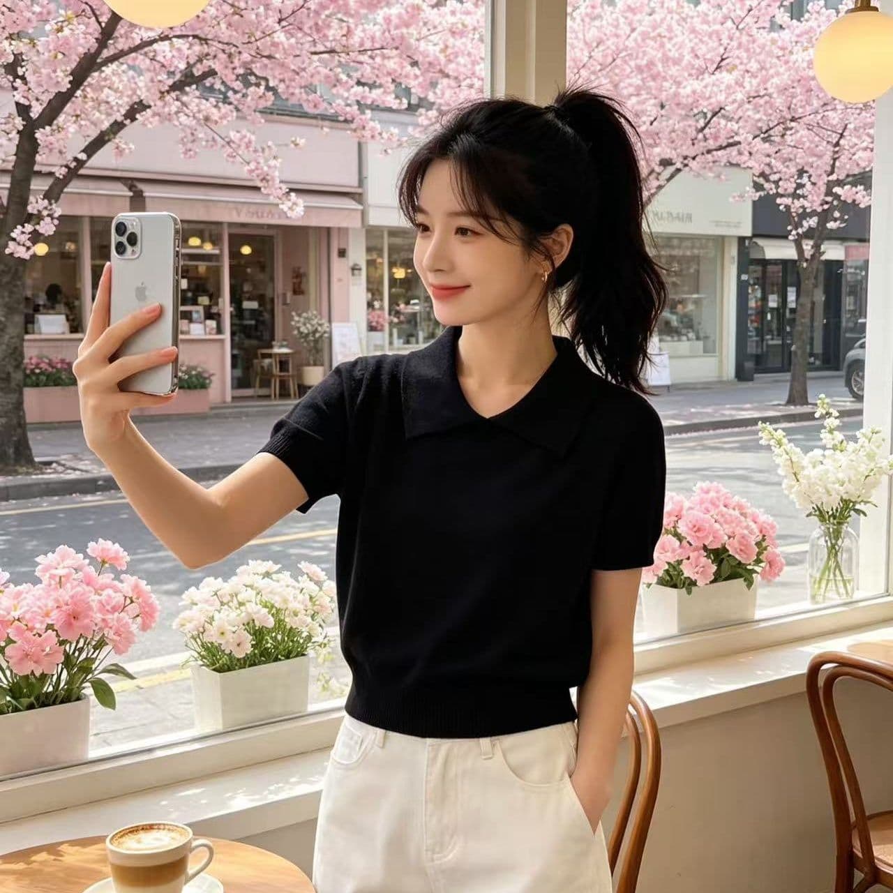 한국 스타일 POLO 칼라 스트라이프 반팔 니트 스웨터 여성 2026 새로운 여름 캐주얼 슬림해 보이는 다용도 얇은 스타일 티셔츠 맨위 상세 이미지 4