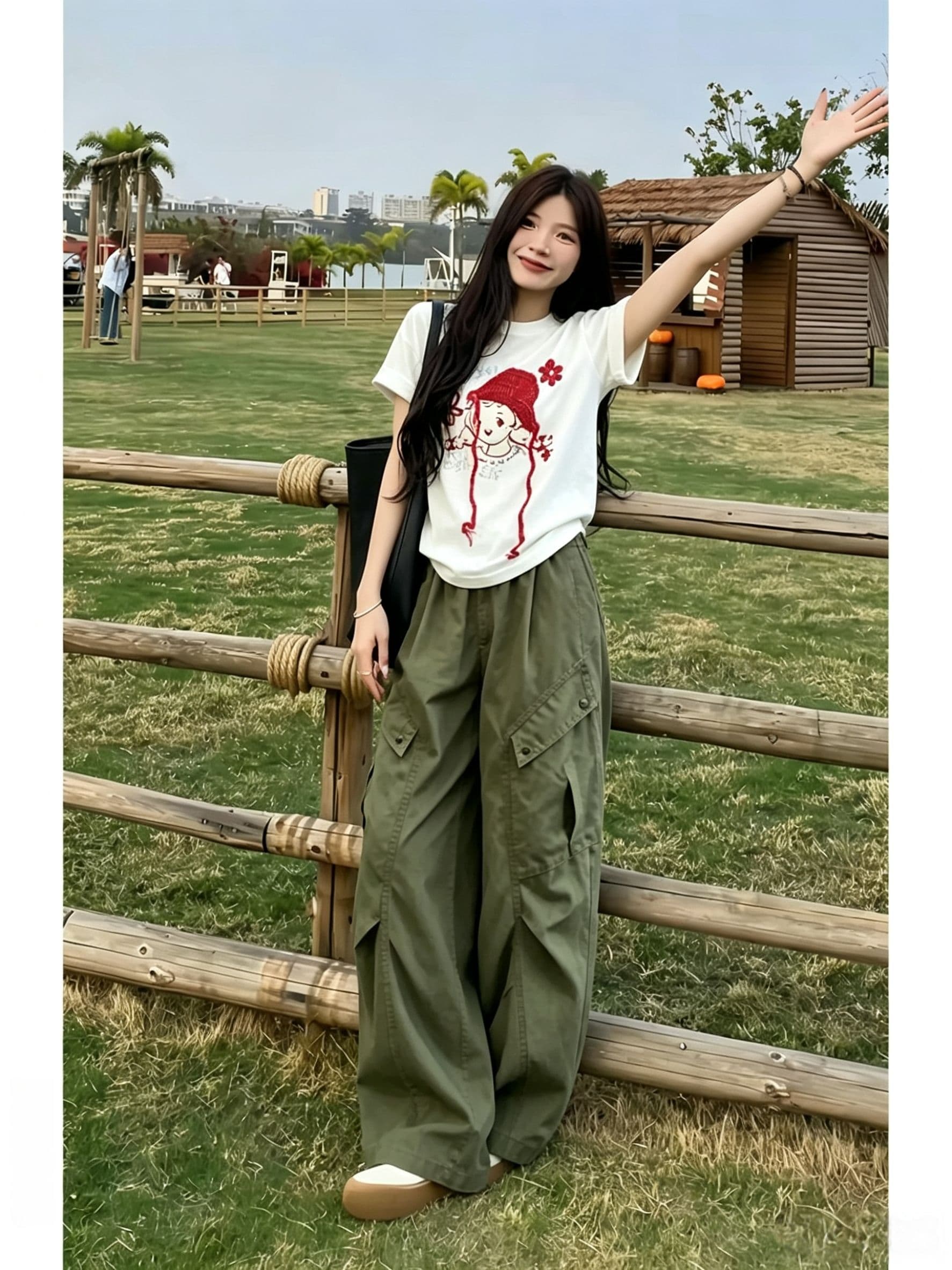 한 부서 느긋한 캐주얼 스포츠 슈트 여성 여름 학생 루즈핏 디자인 센스 반팔 티셔츠 워크웨어 팬츠 투피스 세트 상세 이미지 1