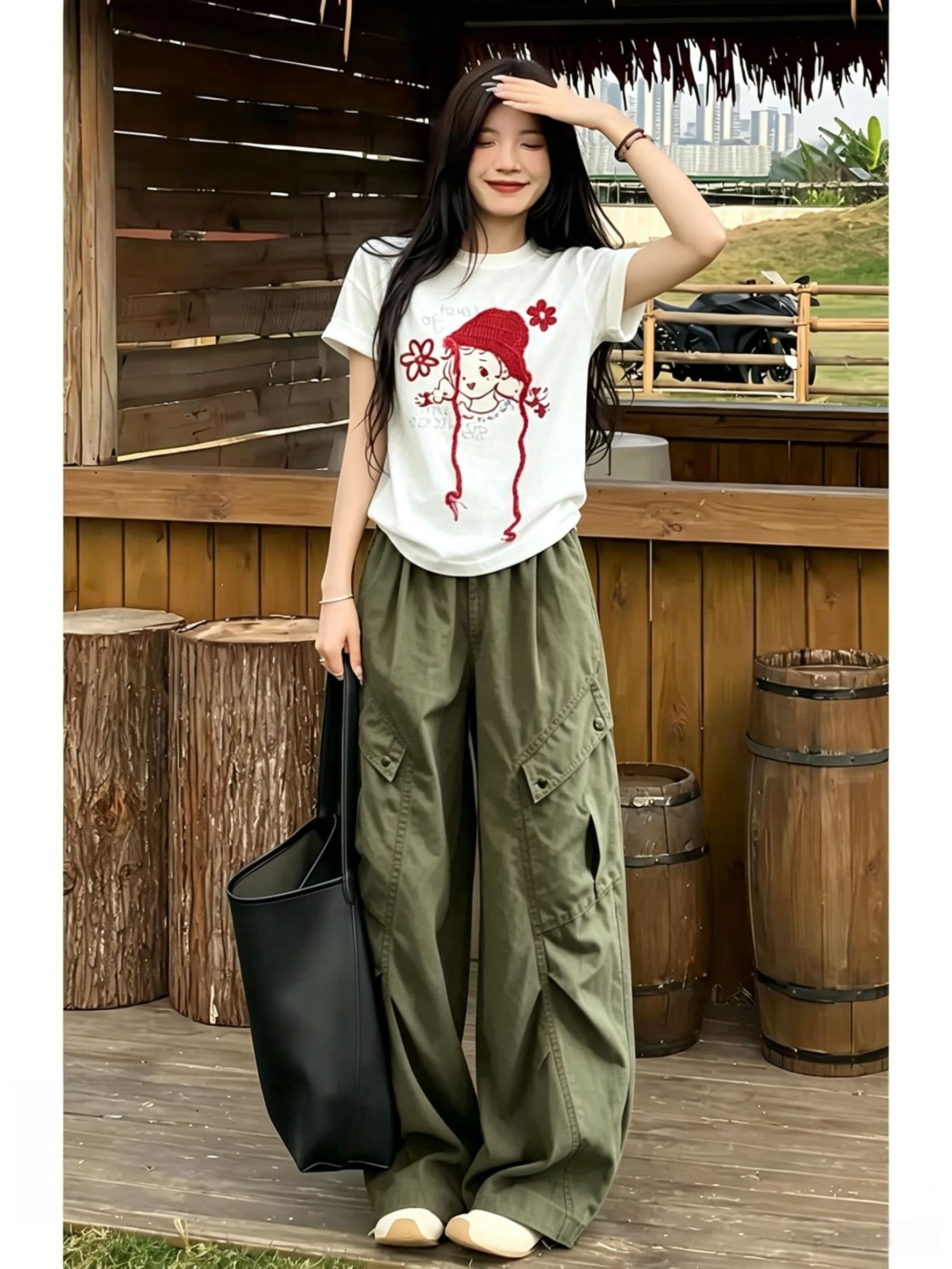 한 부서 느긋한 캐주얼 스포츠 슈트 여성 여름 학생 루즈핏 디자인 센스 반팔 티셔츠 워크웨어 팬츠 투피스 세트 상세 이미지 5