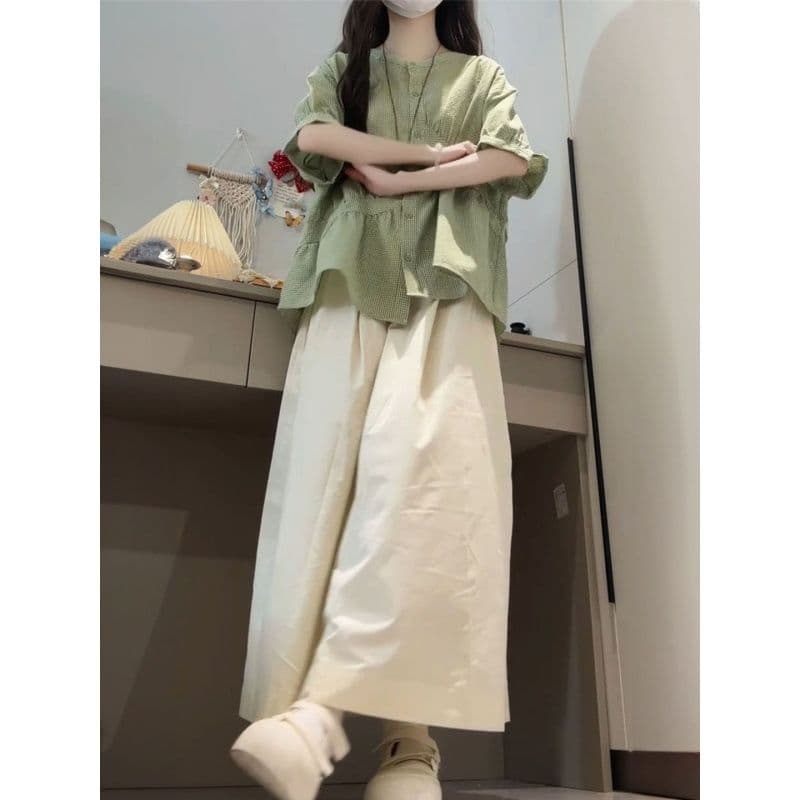 여름 ootd 착용 가져 가라. 전체 집합 반신 치마 세트 마이크로 지방 자이언트 잘 생긴 ~ 중 품격 아름다운 드레스 투피스 세트 이미지 5