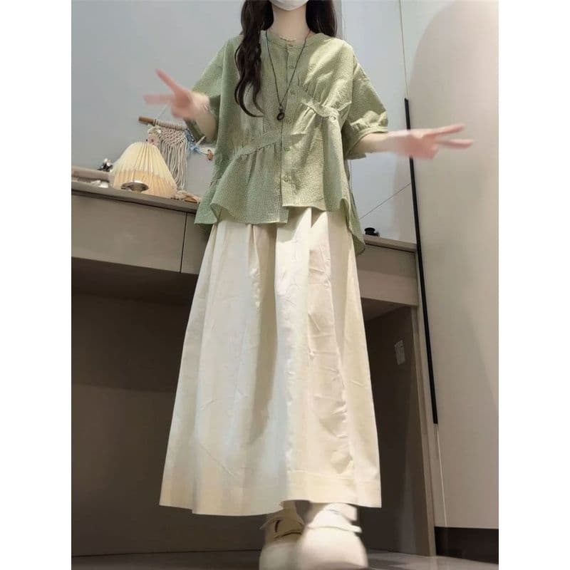 여름 ootd 착용 가져 가라. 전체 집합 반신 치마 세트 마이크로 지방 자이언트 잘 생긴 ~ 중 품격 아름다운 드레스 투피스 세트 이미지 4