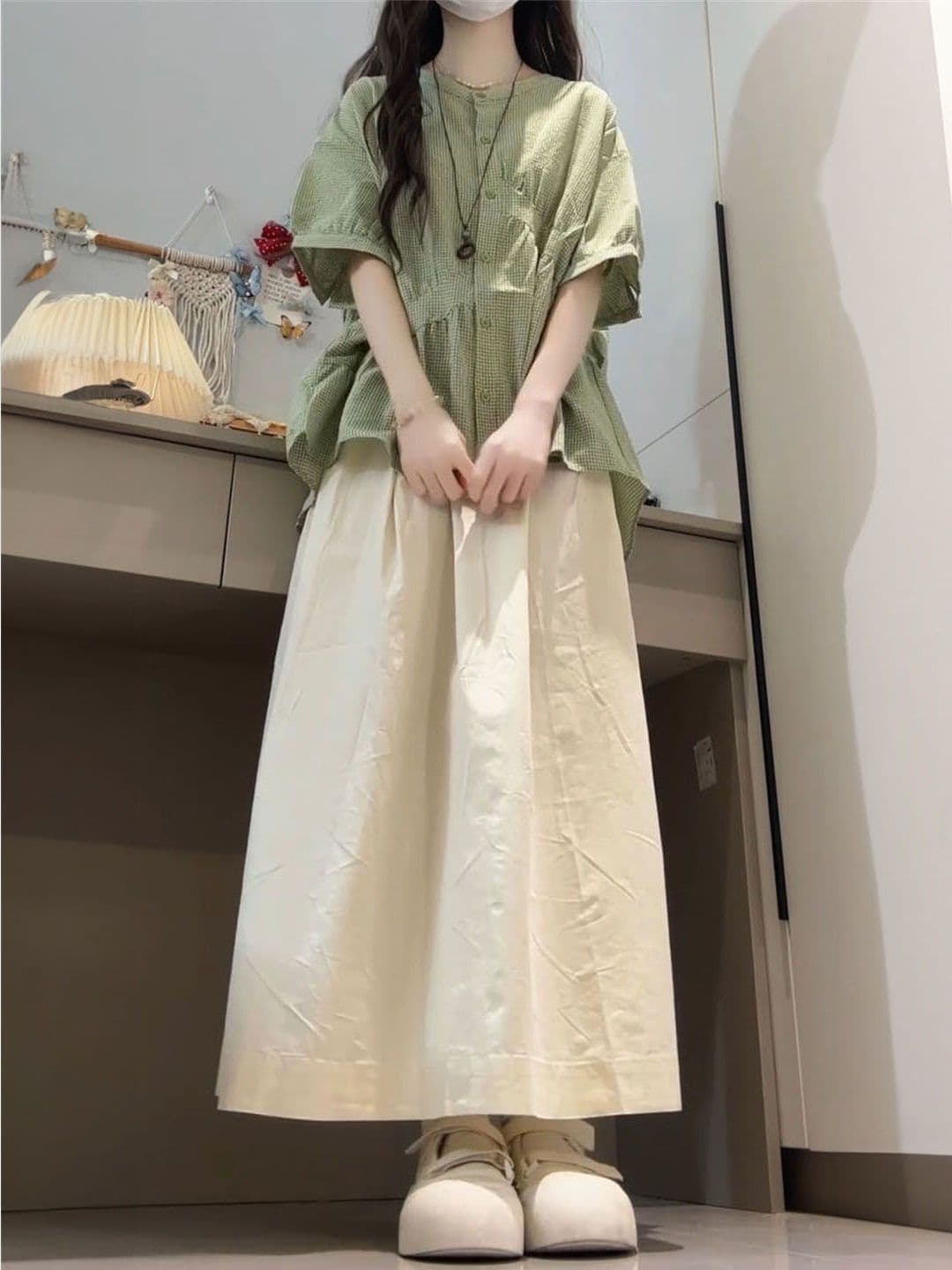 여름 ootd 착용 가져 가라. 전체 집합 반신 치마 세트 마이크로 지방 자이언트 잘 생긴 ~ 중 품격 아름다운 드레스 투피스 세트 상세 이미지 1