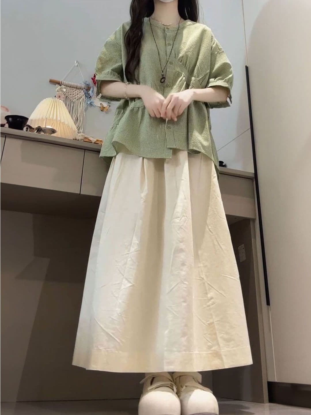 여름 ootd 착용 가져 가라. 전체 집합 반신 치마 세트 마이크로 지방 자이언트 잘 생긴 ~ 중 품격 아름다운 드레스 투피스 세트 상세 이미지 3