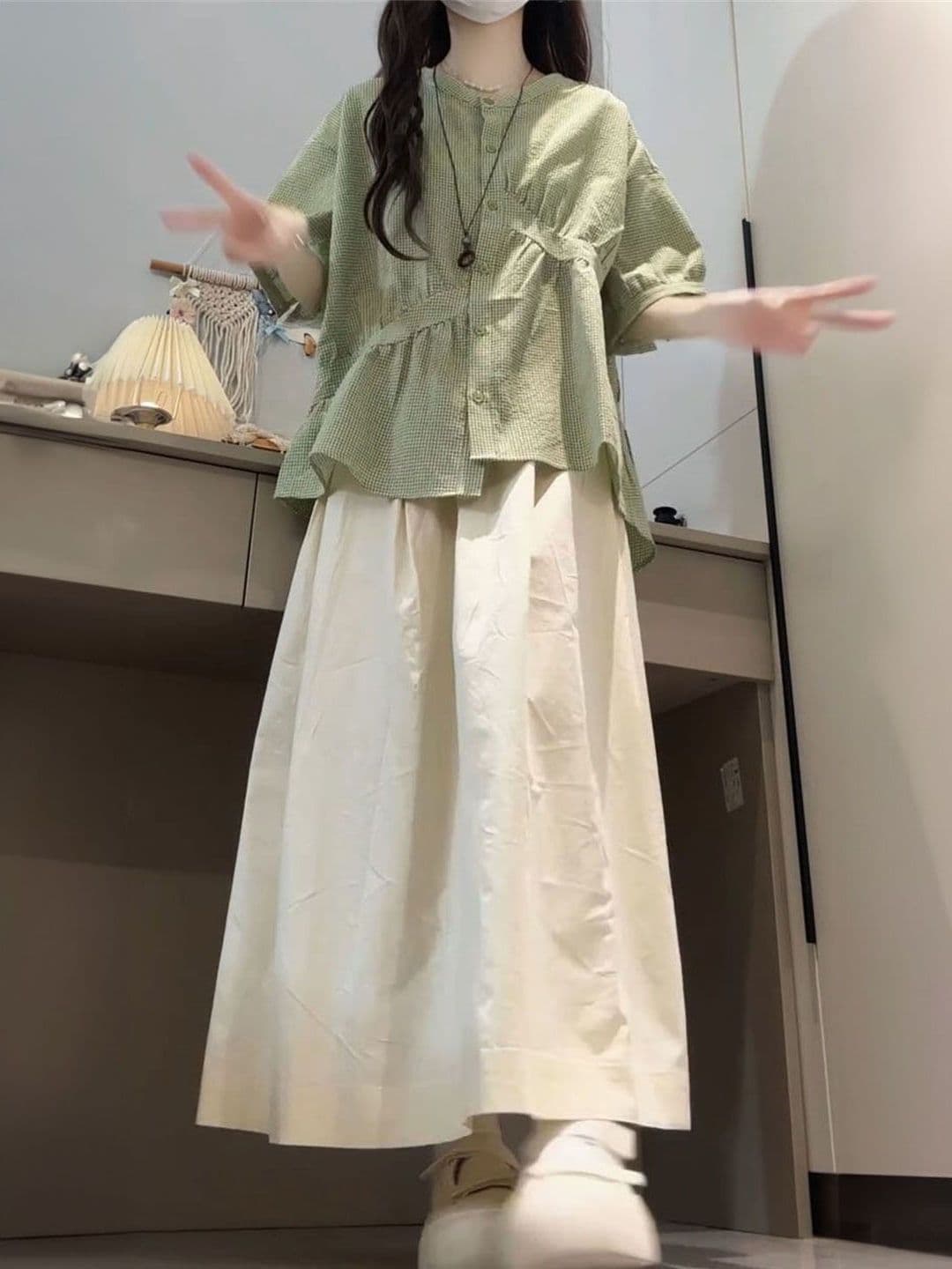 여름 ootd 착용 가져 가라. 전체 집합 반신 치마 세트 마이크로 지방 자이언트 잘 생긴 ~ 중 품격 아름다운 드레스 투피스 세트 상세 이미지 4