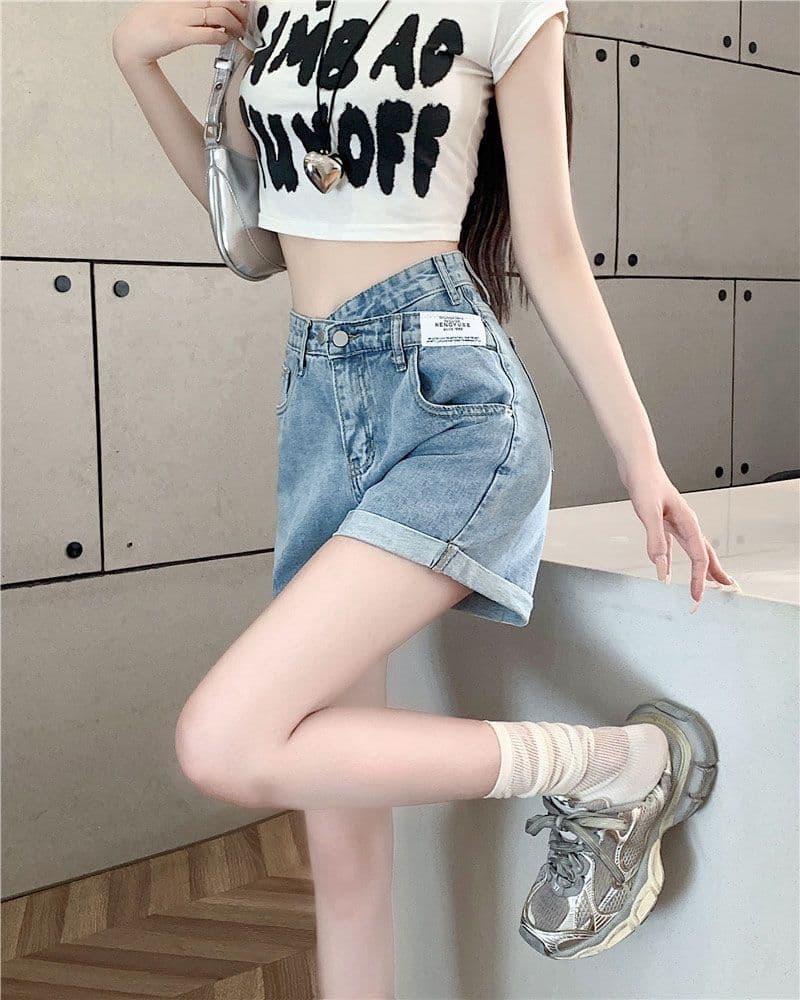볼륨 측면 불규칙 한 마디 여름 다용도 하이웨이스트 루즈핏 스트레이트 ins 바람 얇은 스타일 비스듬한 버클 십자가 넓은 다리 뜨거운 바지 상세 이미지 6