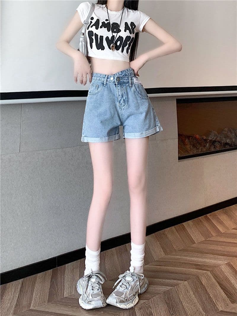 볼륨 측면 불규칙 한 마디 여름 다용도 하이웨이스트 루즈핏 스트레이트 ins 바람 얇은 스타일 비스듬한 버클 십자가 넓은 다리 뜨거운 바지 상세 이미지 12