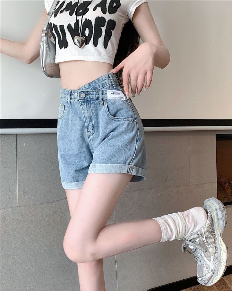 볼륨 측면 불규칙 한 마디 여름 다용도 하이웨이스트 루즈핏 스트레이트 ins 바람 얇은 스타일 비스듬한 버클 십자가 넓은 다리 뜨거운 바지 상세 이미지 13