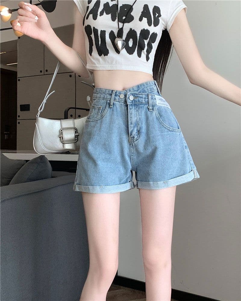 볼륨 측면 불규칙 한 마디 여름 다용도 하이웨이스트 루즈핏 스트레이트 ins 바람 얇은 스타일 비스듬한 버클 십자가 넓은 다리 뜨거운 바지 상세 이미지 15