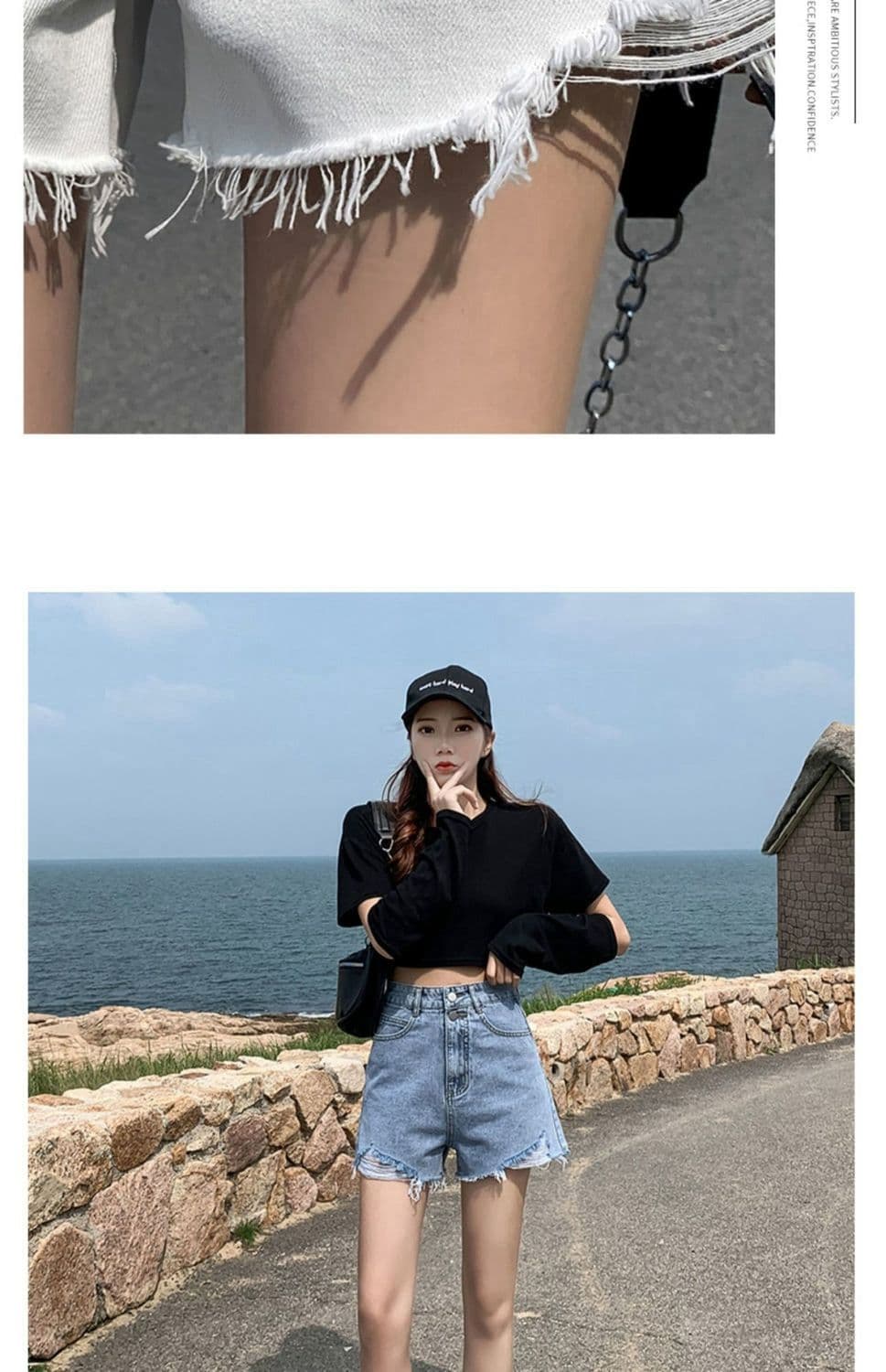 새로운 찢어진 부분 데님 반바지 여성 여름 외출용 하이웨이스트 슬림해 보이는 인터넷 유명인 와이드 레그 팬츠 한 마디 거친 가장자리 핫 바지 트렌디 ins 상세 이미지 13