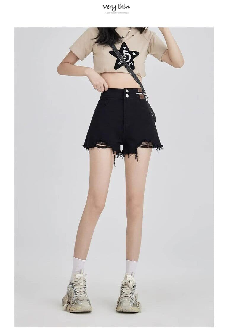 여름 새로운 거친 가장자리 술 데님 반바지 여성 디자인 센스 작은 대중 하이웨이스트 슬림해 보이는 캐주얼 넓은 다리 핫 바지 ins 상세 이미지 8