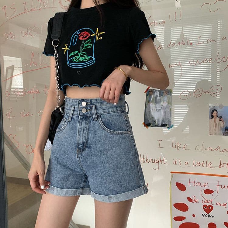 ins 바람 더블 버클 디자인 센스 한 마디 데님 반바지 여성 여름 새로운 루즈핏 스트레이트 슬림해 보이는 하이웨이스트 넓은 다리 핫 바지 상세 이미지 6