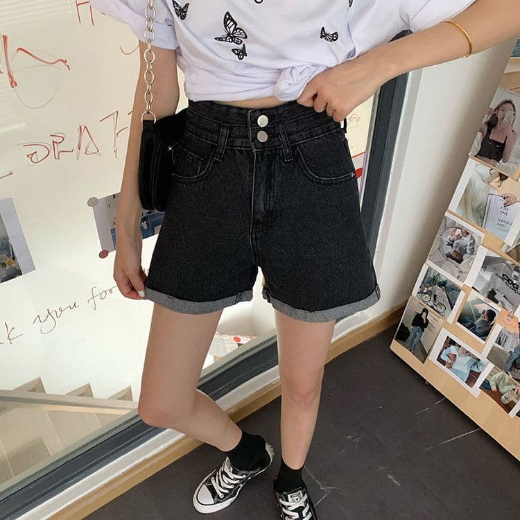 ins 바람 더블 버클 디자인 센스 한 마디 데님 반바지 여성 여름 새로운 루즈핏 스트레이트 슬림해 보이는 하이웨이스트 넓은 다리 핫 바지 상세 이미지 15