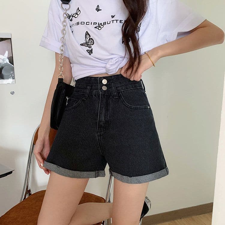 ins 바람 더블 버클 디자인 센스 한 마디 데님 반바지 여성 여름 새로운 루즈핏 스트레이트 슬림해 보이는 하이웨이스트 넓은 다리 핫 바지 상세 이미지 16