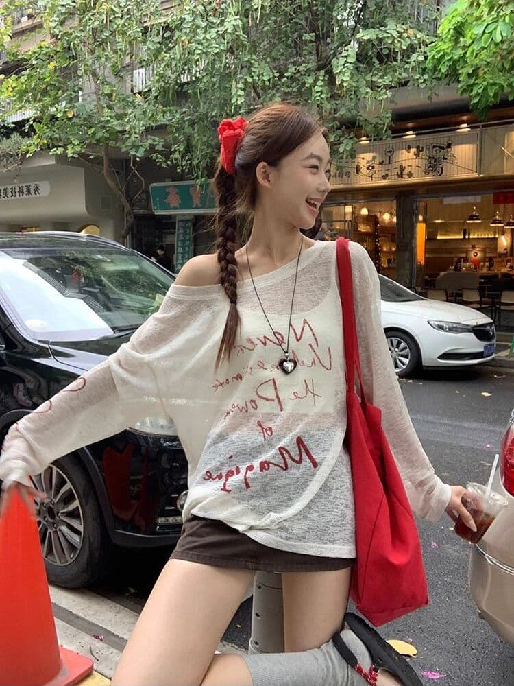 대나무 마디 리브 여름 얇은 스타일 긴팔 맨위 자외선 차단 의류 여성 외출용 한국 스타일 루즈핏 얇고 가벼운 티셔츠 자외선 차단 블라우스 이미지 2
