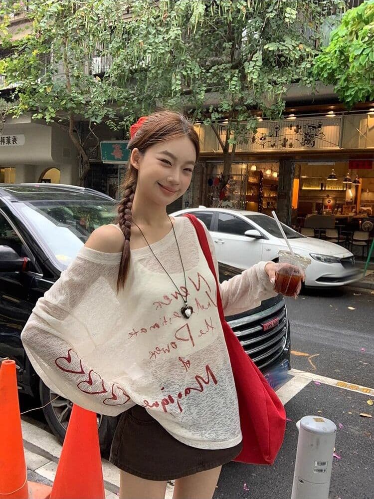 대나무 마디 리브 여름 얇은 스타일 긴팔 맨위 자외선 차단 의류 여성 외출용 한국 스타일 루즈핏 얇고 가벼운 티셔츠 자외선 차단 블라우스 이미지 3