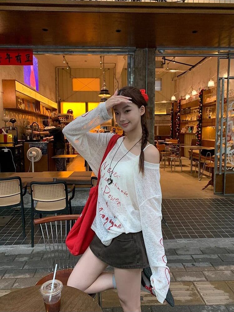 대나무 마디 리브 여름 얇은 스타일 긴팔 맨위 자외선 차단 의류 여성 외출용 한국 스타일 루즈핏 얇고 가벼운 티셔츠 자외선 차단 블라우스 상세 이미지 6