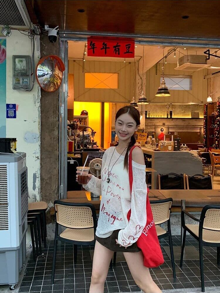 대나무 마디 리브 여름 얇은 스타일 긴팔 맨위 자외선 차단 의류 여성 외출용 한국 스타일 루즈핏 얇고 가벼운 티셔츠 자외선 차단 블라우스 상세 이미지 7