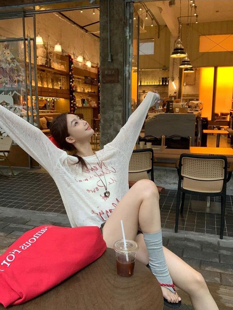 대나무 마디 리브 여름 얇은 스타일 긴팔 맨위 자외선 차단 의류 여성 외출용 한국 스타일 루즈핏 얇고 가벼운 티셔츠 자외선 차단 블라우스 상세 이미지 9