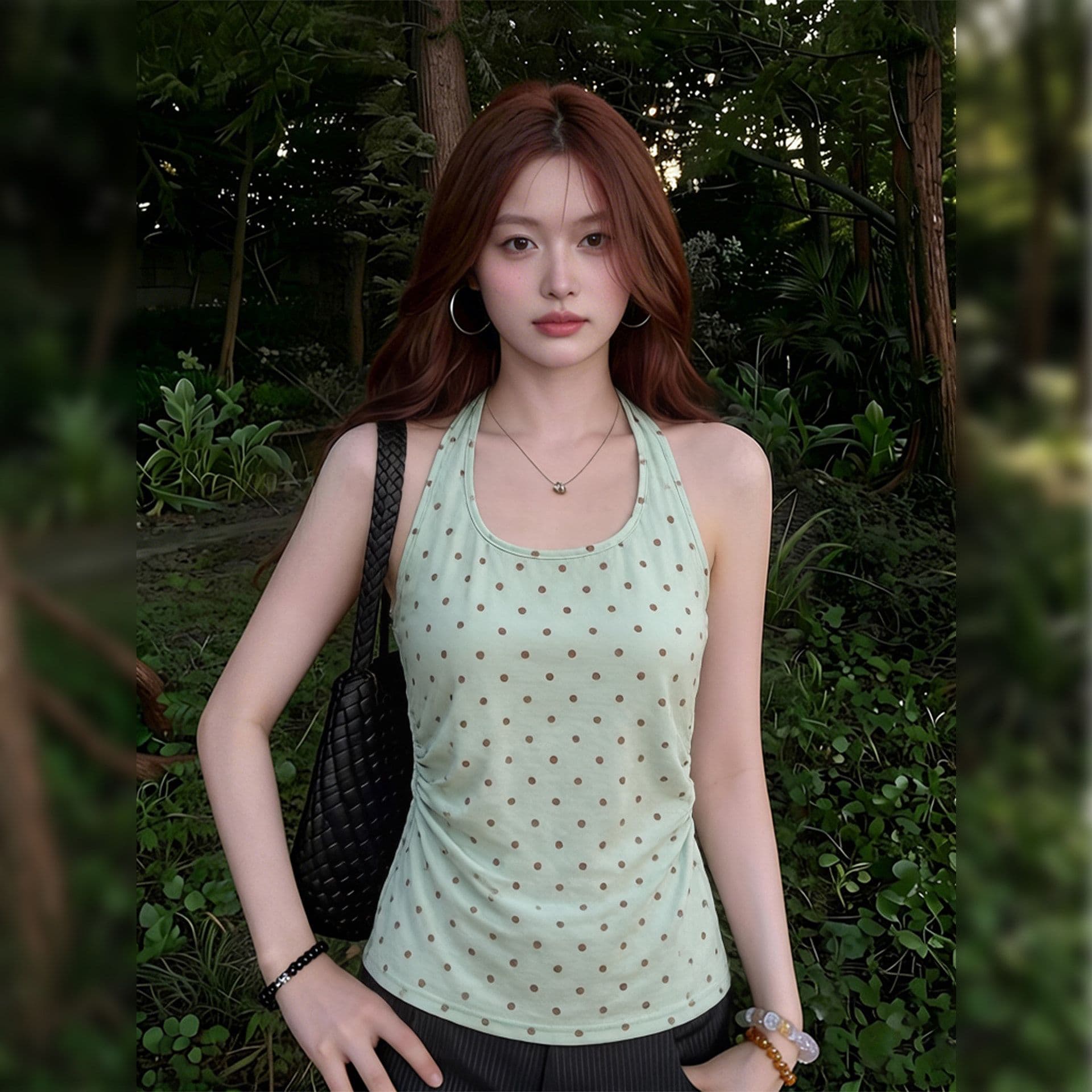 녹색 도트 무늬 행침 목 캐미솔 2026 새로운 여름 핫걸 몸매 가꾸기 섹시함 민소매 외출용 맨위 상세 이미지 4