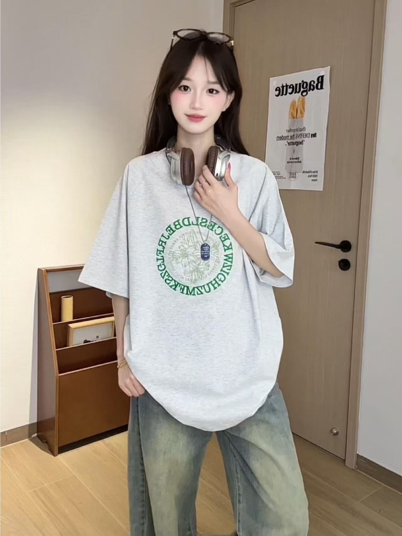 32 더블 실 순면 반팔 티셔츠 여성 의류 여름 새로운 자수 꽃에서 길다 루즈핏 라운드 넥 맨위 상세 이미지 16