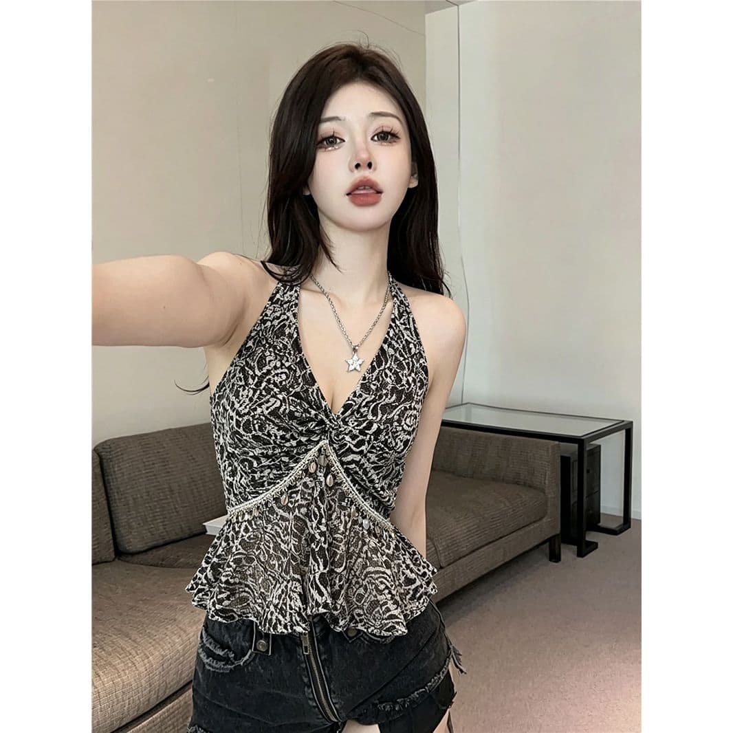 원본 원단 한 부서 행침 목 캐미솔 여름 새로운 디자인 센스 몸매 가꾸기 슬림해 보이는 민소매 맨위 이미지 2
