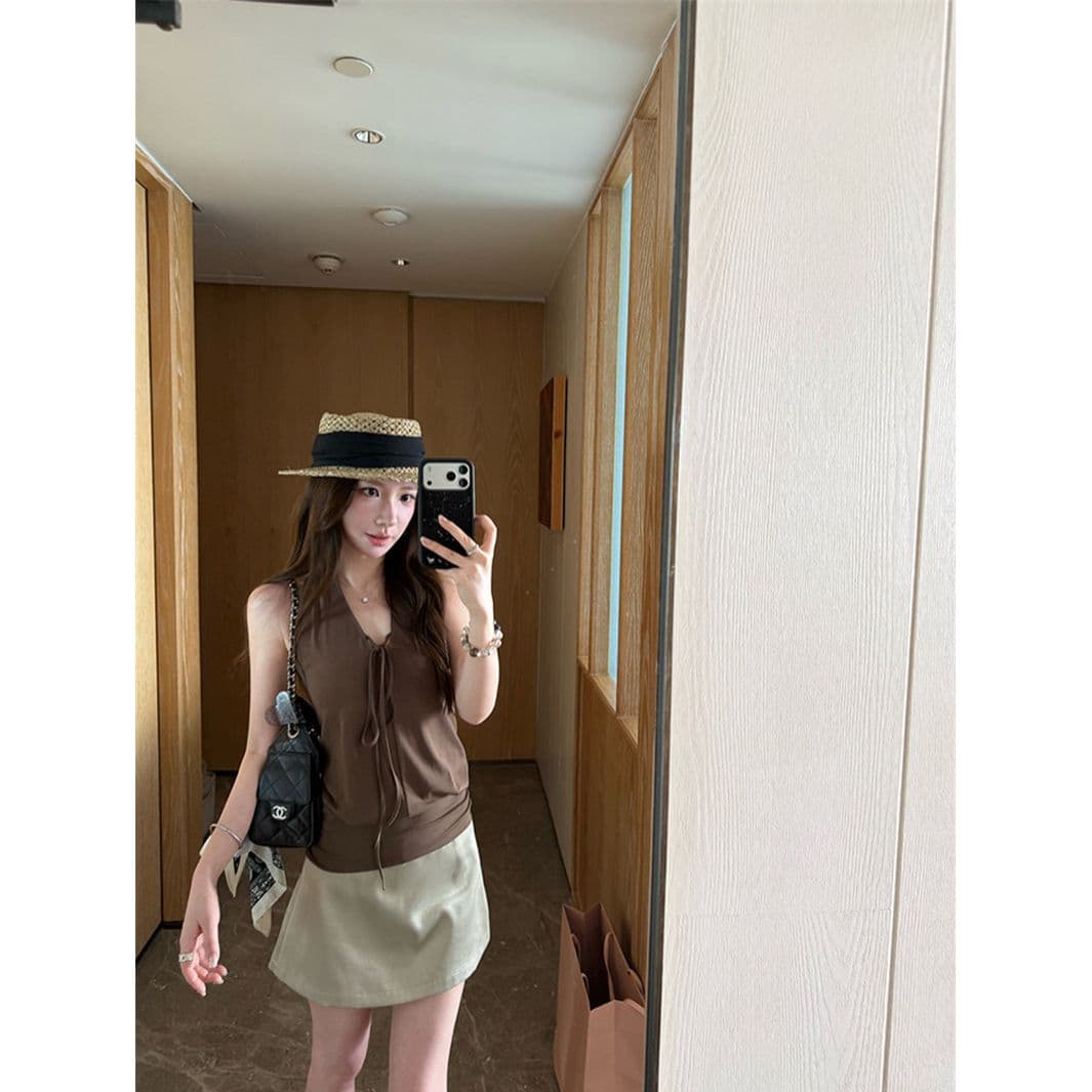 원본 것 사람들 면 커피 색상 레이스업 백리스 품격 행침 목 조끼 여름 다용도 chic 맨위 이미지 3